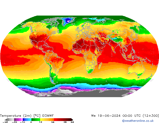 Temperature (2m) ECMWF We 19.06.2024 00 UTC