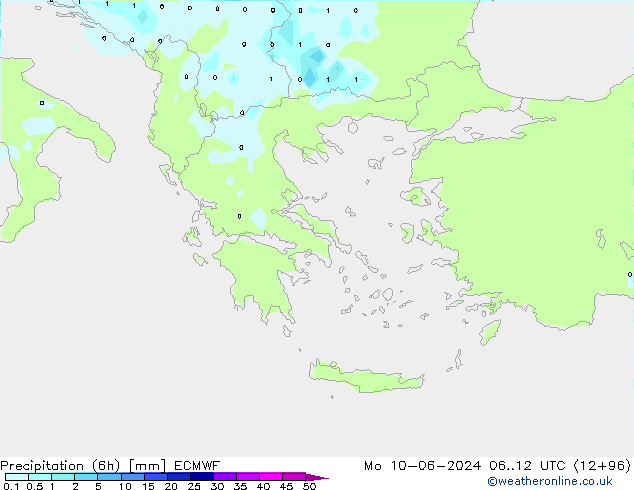 Precipitation (6h) ECMWF Mo 10.06.2024 12 UTC