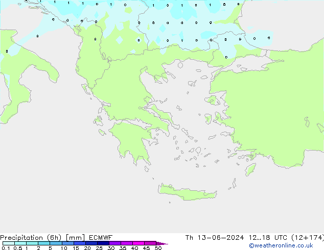 Precipitazione (6h) ECMWF gio 13.06.2024 18 UTC