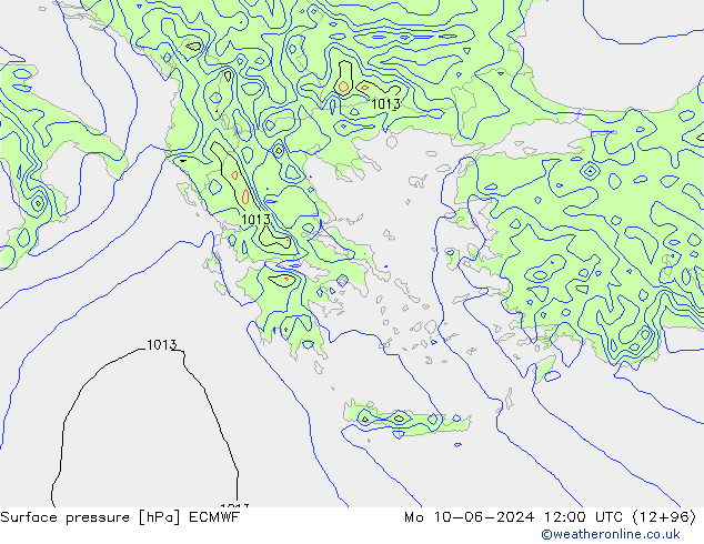 Atmosférický tlak ECMWF Po 10.06.2024 12 UTC