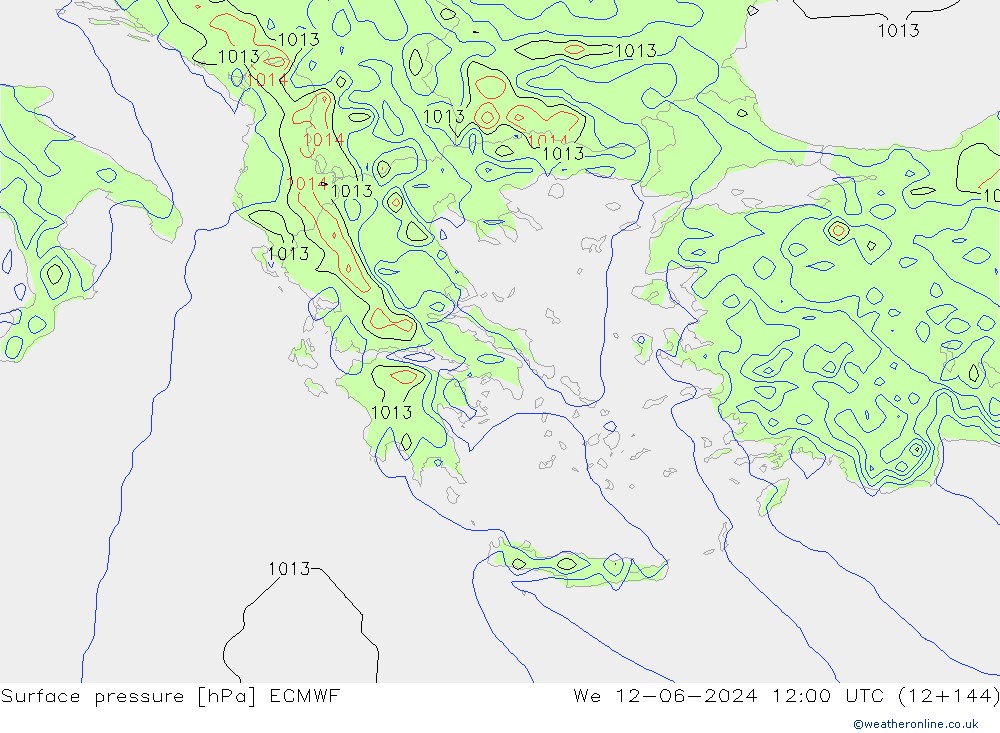 Presión superficial ECMWF mié 12.06.2024 12 UTC