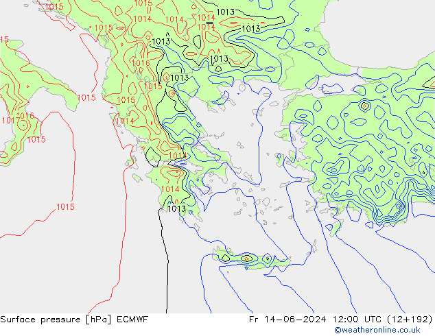 Surface pressure ECMWF Fr 14.06.2024 12 UTC