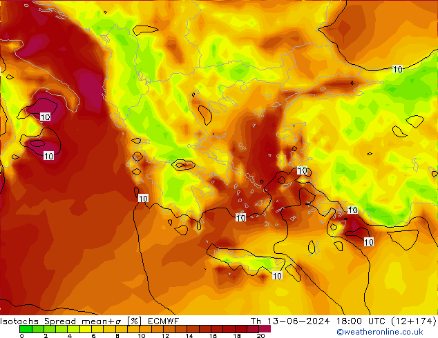 Isotachs Spread ECMWF Th 13.06.2024 18 UTC