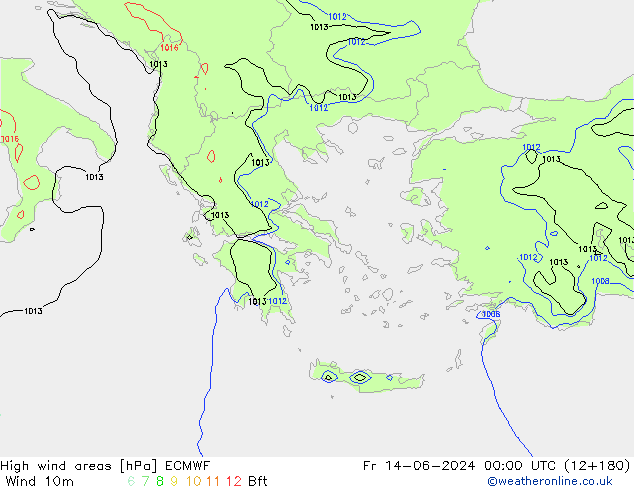 High wind areas ECMWF  14.06.2024 00 UTC