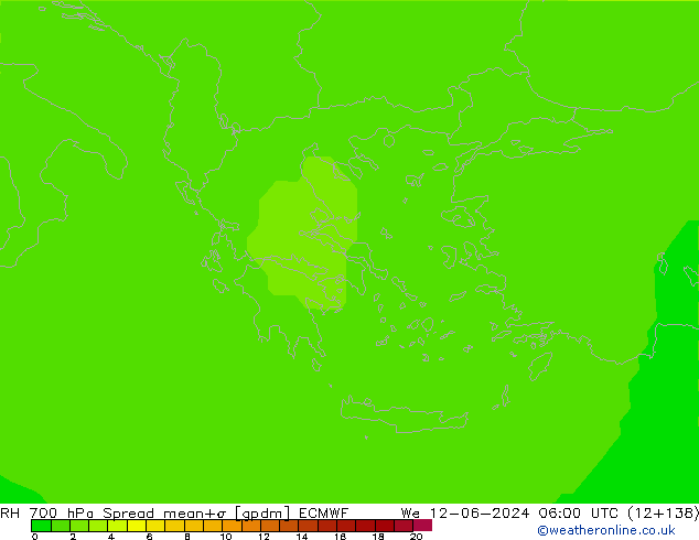 RH 700 гПа Spread ECMWF ср 12.06.2024 06 UTC