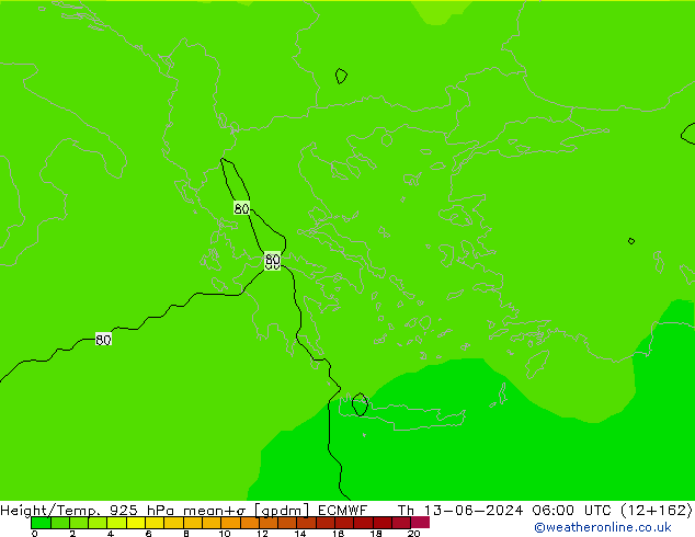 Height/Temp. 925 гПа ECMWF чт 13.06.2024 06 UTC