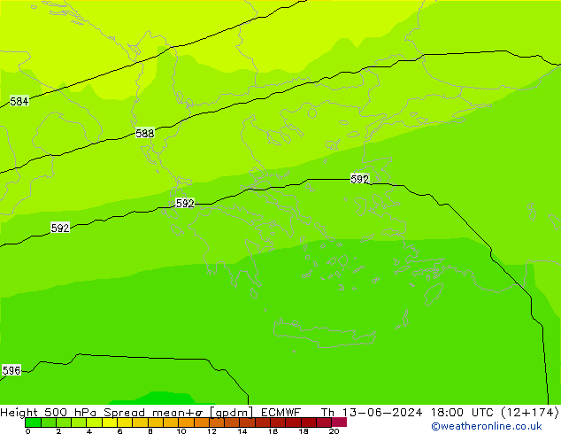 Height 500 hPa Spread ECMWF Th 13.06.2024 18 UTC