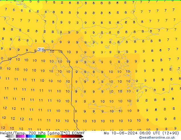 Height/Temp. 700 hPa ECMWF  10.06.2024 06 UTC