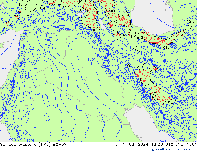 Atmosférický tlak ECMWF Út 11.06.2024 18 UTC