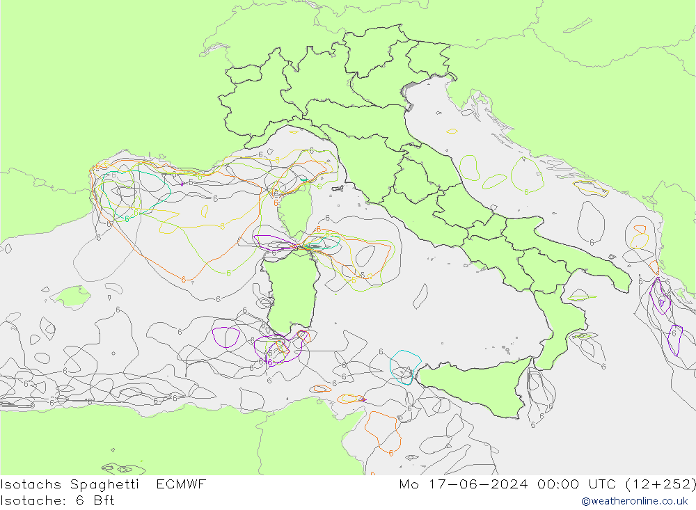 Isotachs Spaghetti ECMWF Mo 17.06.2024 00 UTC