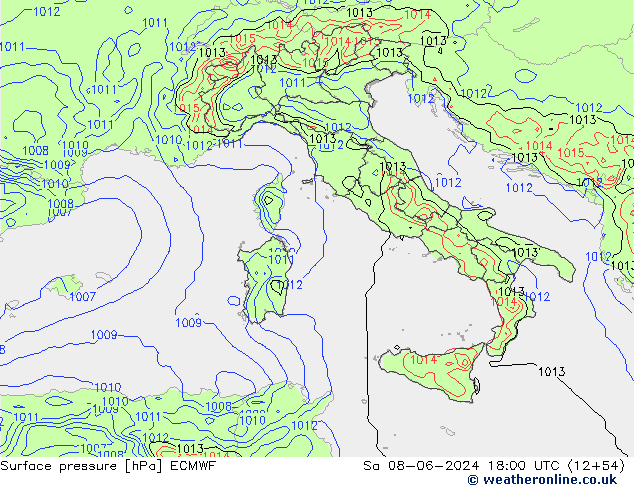 Pressione al suolo ECMWF sab 08.06.2024 18 UTC