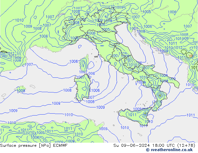 Yer basıncı ECMWF Paz 09.06.2024 18 UTC