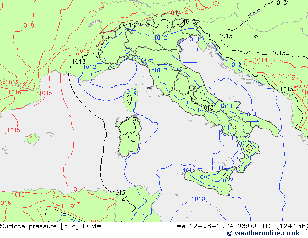 Surface pressure ECMWF We 12.06.2024 06 UTC