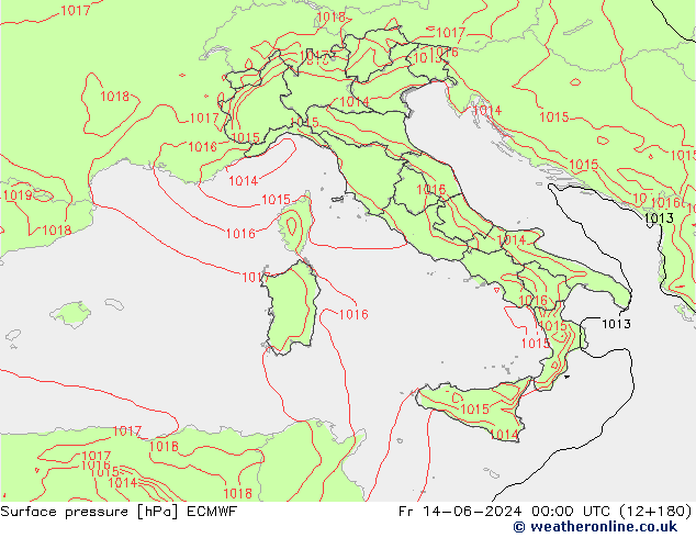 Bodendruck ECMWF Fr 14.06.2024 00 UTC