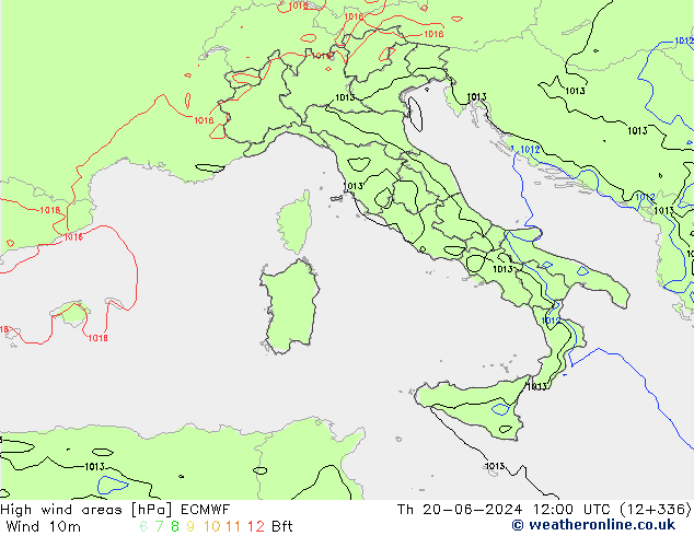 High wind areas ECMWF Th 20.06.2024 12 UTC