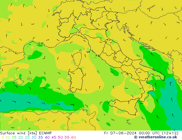 Wind 10 m ECMWF vr 07.06.2024 00 UTC