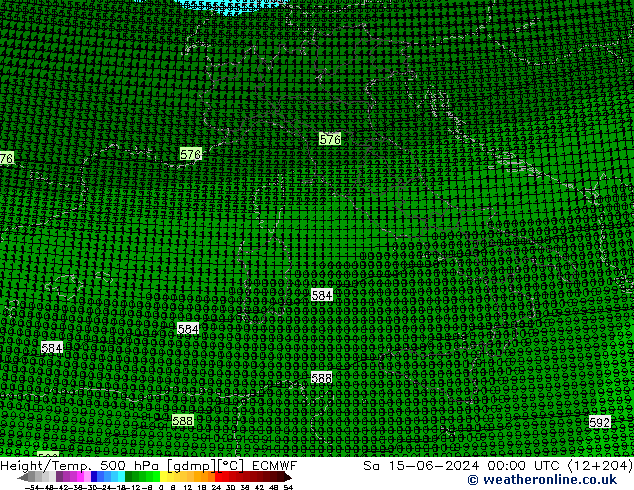 Height/Temp. 500 hPa ECMWF sab 15.06.2024 00 UTC