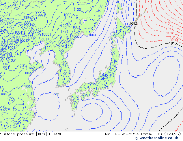 ciśnienie ECMWF pon. 10.06.2024 06 UTC