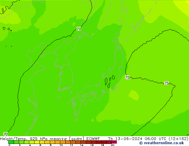 Height/Temp. 925 hPa ECMWF Do 13.06.2024 06 UTC