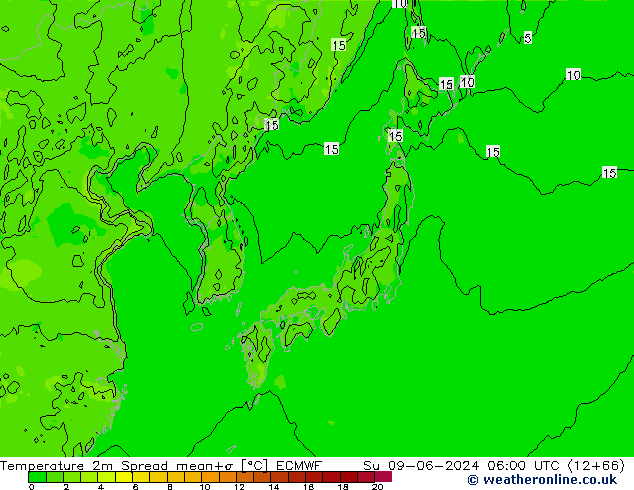 Sıcaklık Haritası 2m Spread ECMWF Paz 09.06.2024 06 UTC