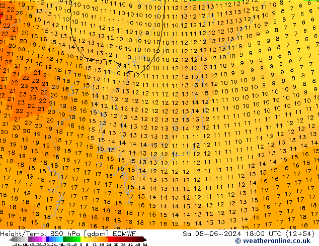 Height/Temp. 850 hPa ECMWF Sa 08.06.2024 18 UTC