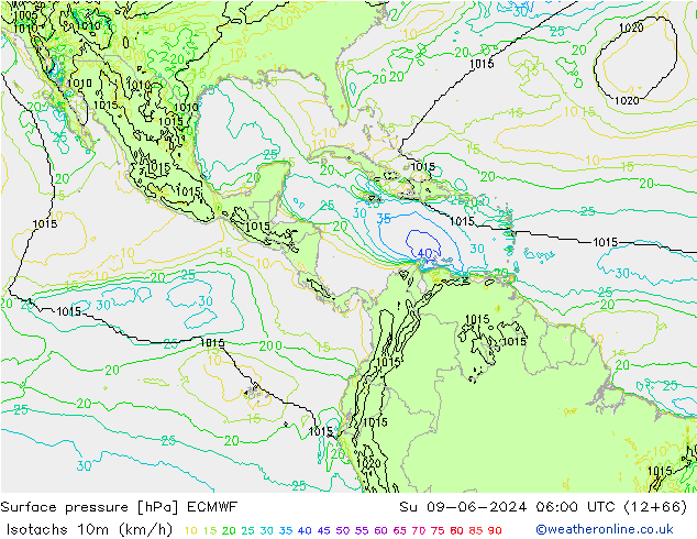 Isotachs (kph) ECMWF Ne 09.06.2024 06 UTC