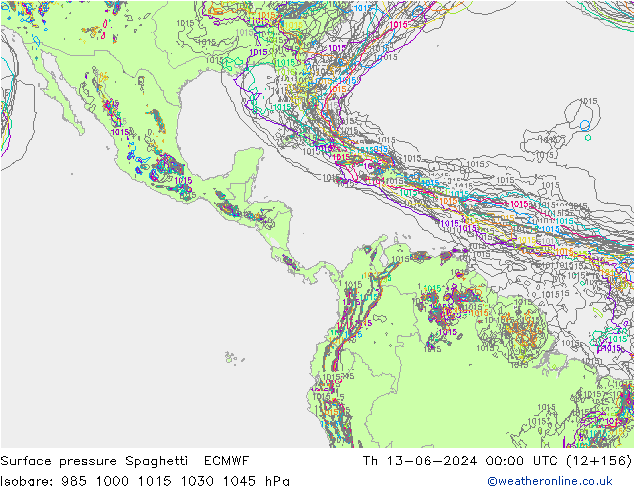 Surface pressure Spaghetti ECMWF Th 13.06.2024 00 UTC