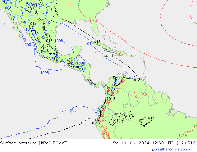 Surface pressure ECMWF We 19.06.2024 12 UTC