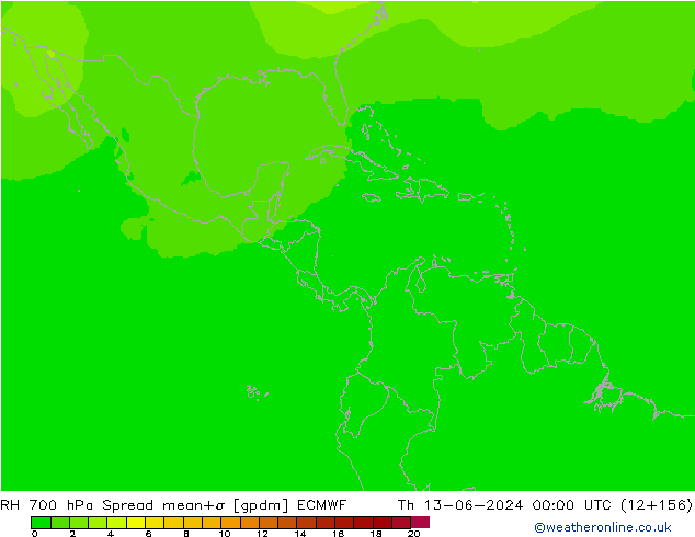 RH 700 гПа Spread ECMWF чт 13.06.2024 00 UTC