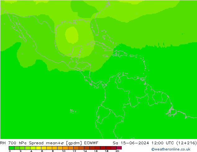 RV 700 hPa Spread ECMWF za 15.06.2024 12 UTC