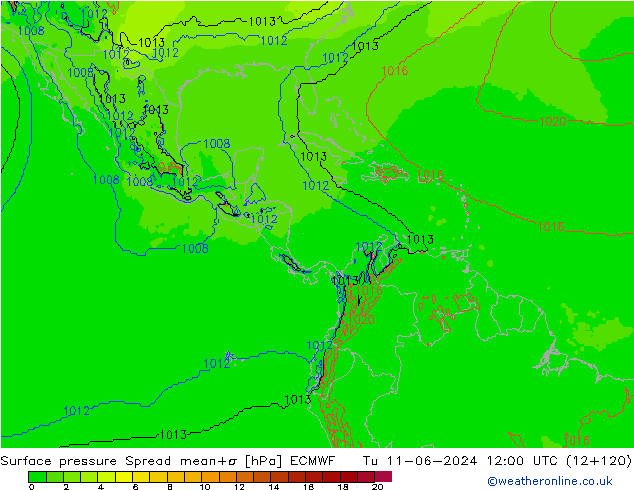 Luchtdruk op zeeniveau Spread ECMWF di 11.06.2024 12 UTC