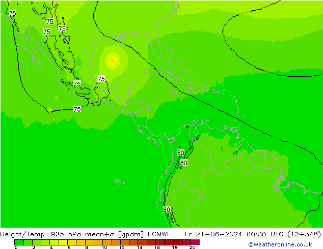 Hoogte/Temp. 925 hPa ECMWF vr 21.06.2024 00 UTC