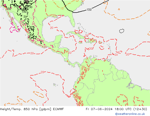 Height/Temp. 850 hPa ECMWF Sex 07.06.2024 18 UTC