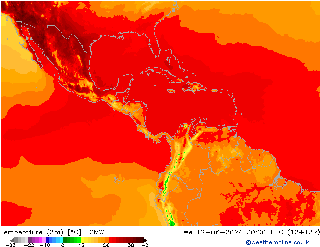 Temperatura (2m) ECMWF mer 12.06.2024 00 UTC