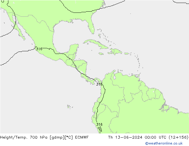 Height/Temp. 700 hPa ECMWF Th 13.06.2024 00 UTC