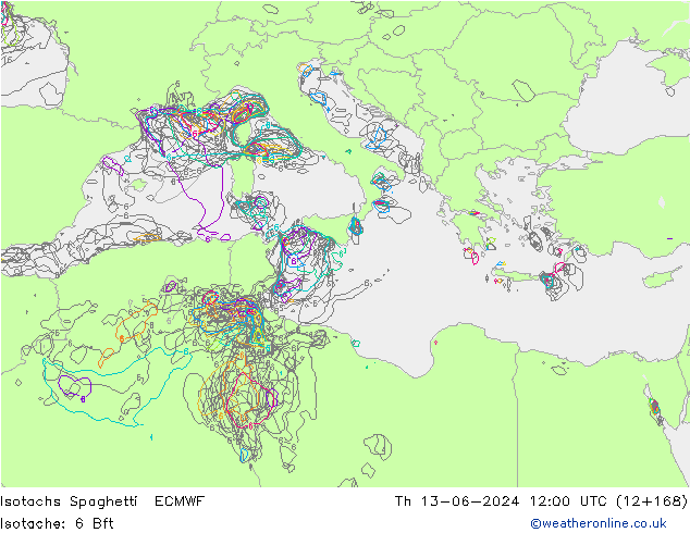 Isotachs Spaghetti ECMWF Th 13.06.2024 12 UTC