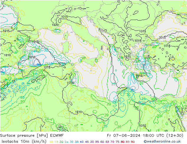 Isotachs (kph) ECMWF Fr 07.06.2024 18 UTC