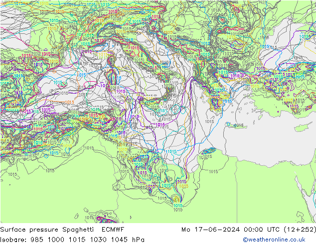 приземное давление Spaghetti ECMWF пн 17.06.2024 00 UTC