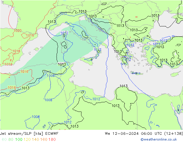 Jet stream/SLP ECMWF We 12.06.2024 06 UTC