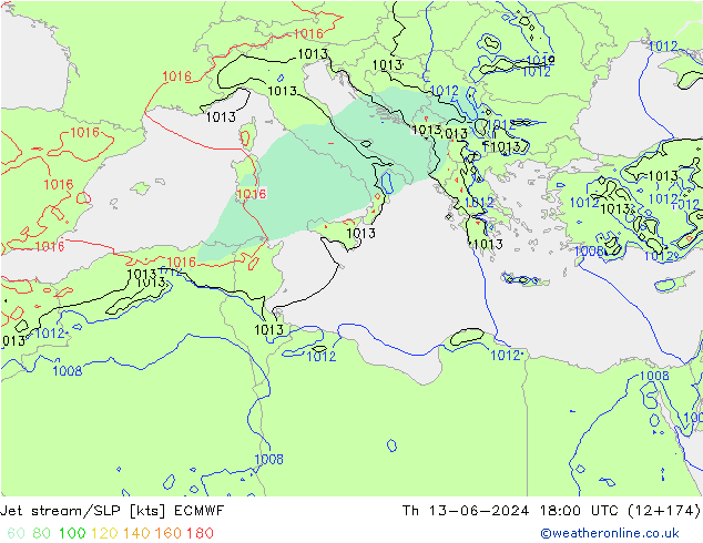 Jet stream/SLP ECMWF Th 13.06.2024 18 UTC