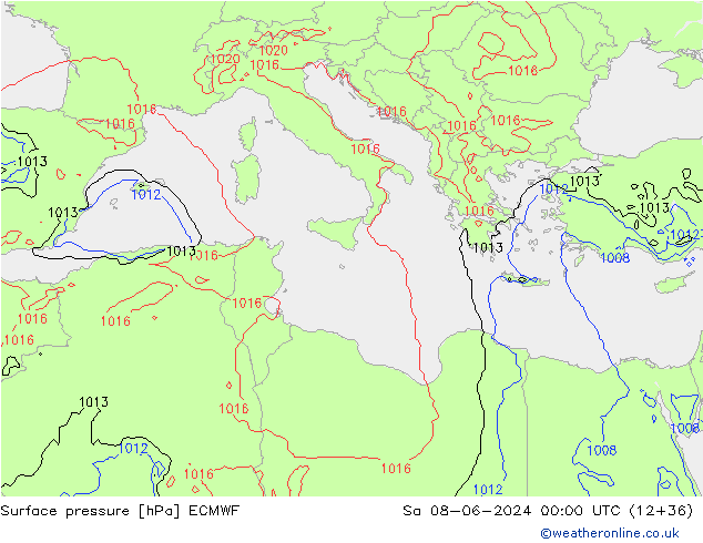 Surface pressure ECMWF Sa 08.06.2024 00 UTC