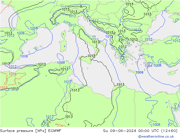 Pressione al suolo ECMWF dom 09.06.2024 00 UTC