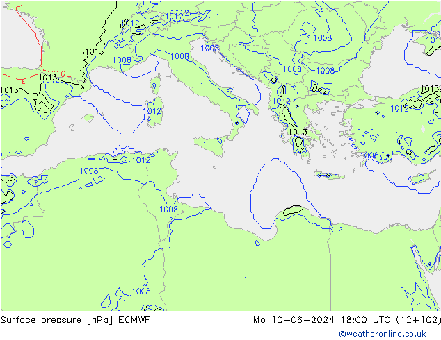 Surface pressure ECMWF Mo 10.06.2024 18 UTC