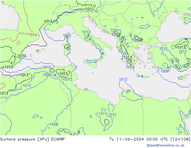 Surface pressure ECMWF Tu 11.06.2024 00 UTC