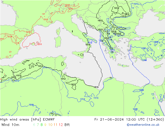 High wind areas ECMWF  21.06.2024 12 UTC