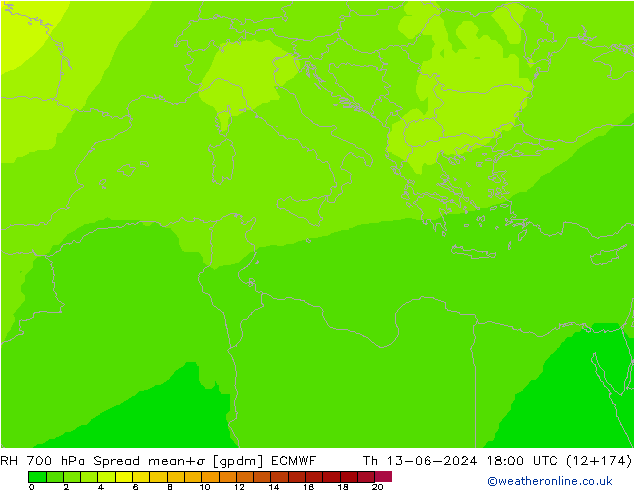 RH 700 hPa Spread ECMWF Th 13.06.2024 18 UTC