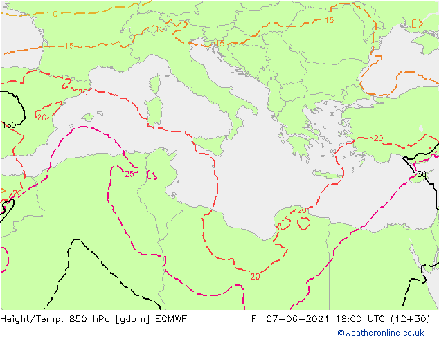 Géop./Temp. 850 hPa ECMWF ven 07.06.2024 18 UTC