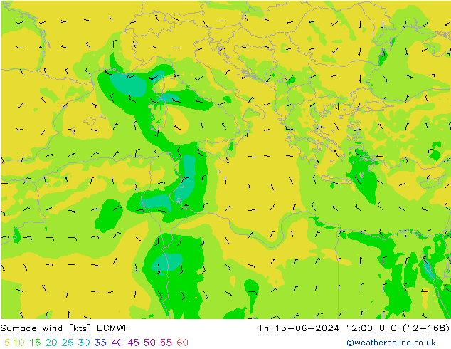 Surface wind ECMWF Th 13.06.2024 12 UTC