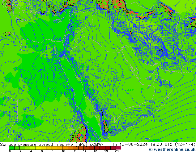 приземное давление Spread ECMWF чт 13.06.2024 18 UTC