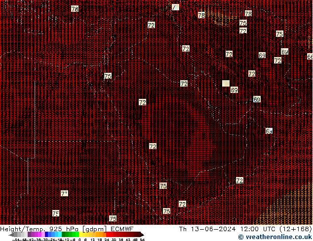 Height/Temp. 925 гПа ECMWF чт 13.06.2024 12 UTC